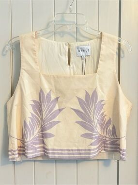 NWT‎ Mable Cream Crop Tank with Lavender Palm Leaf Print Size Medium